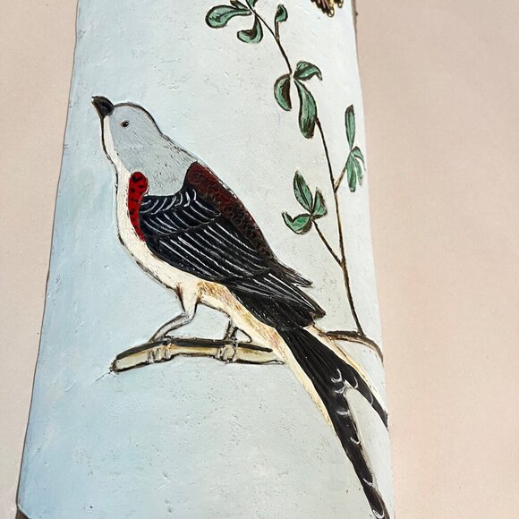 Handcrafted Ceramic Wall Art With Bird & Butterfly Design - Picture 2 of 5